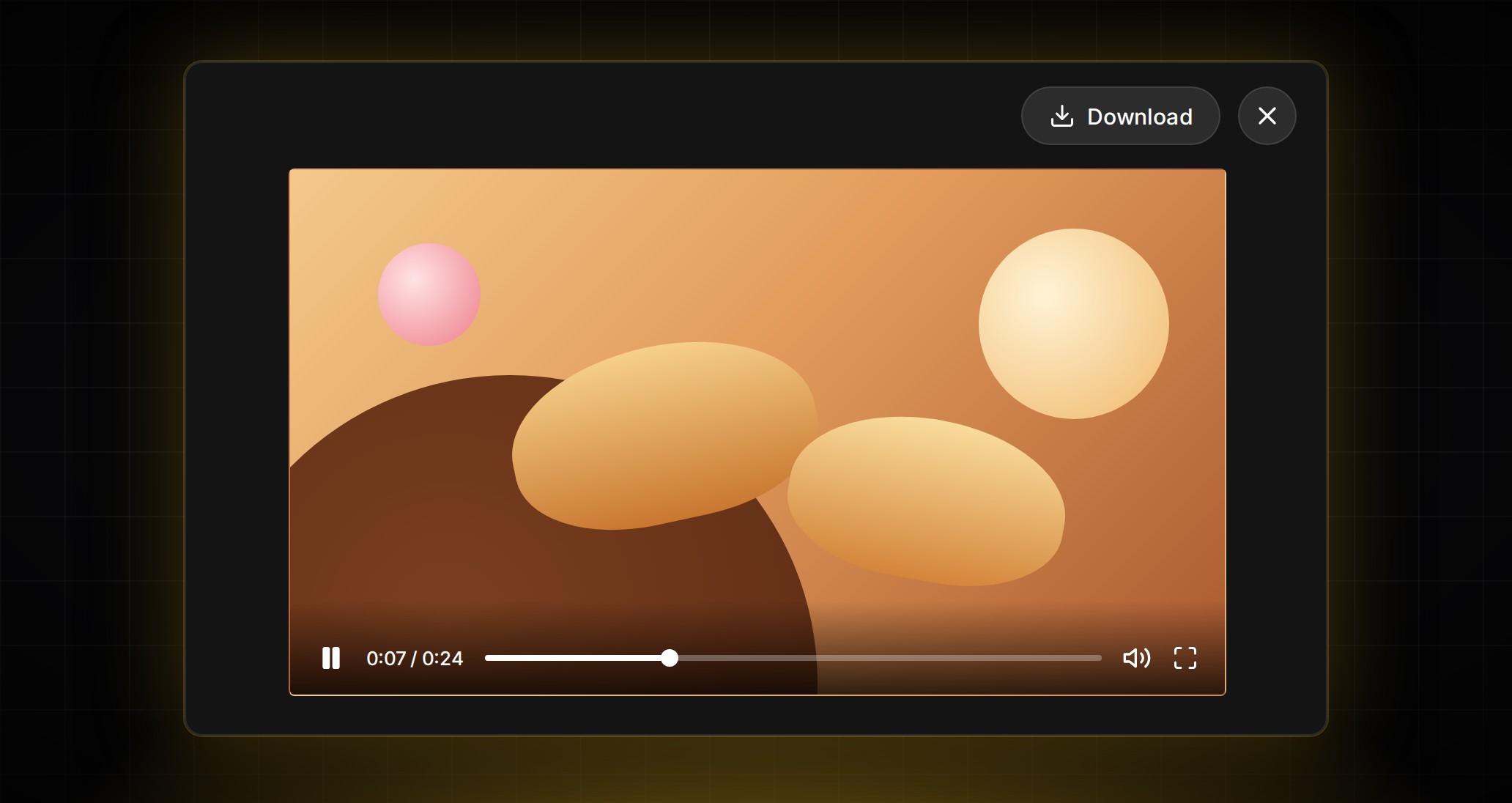 Share link video viewer in ContentCrew playing an example video full screen with native controls and a Download button.